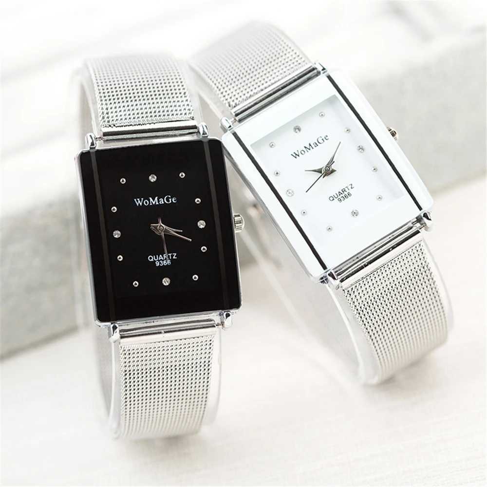 Fashion rectangular mesh steel Rhinestone quartz womens wristbandXJ250304