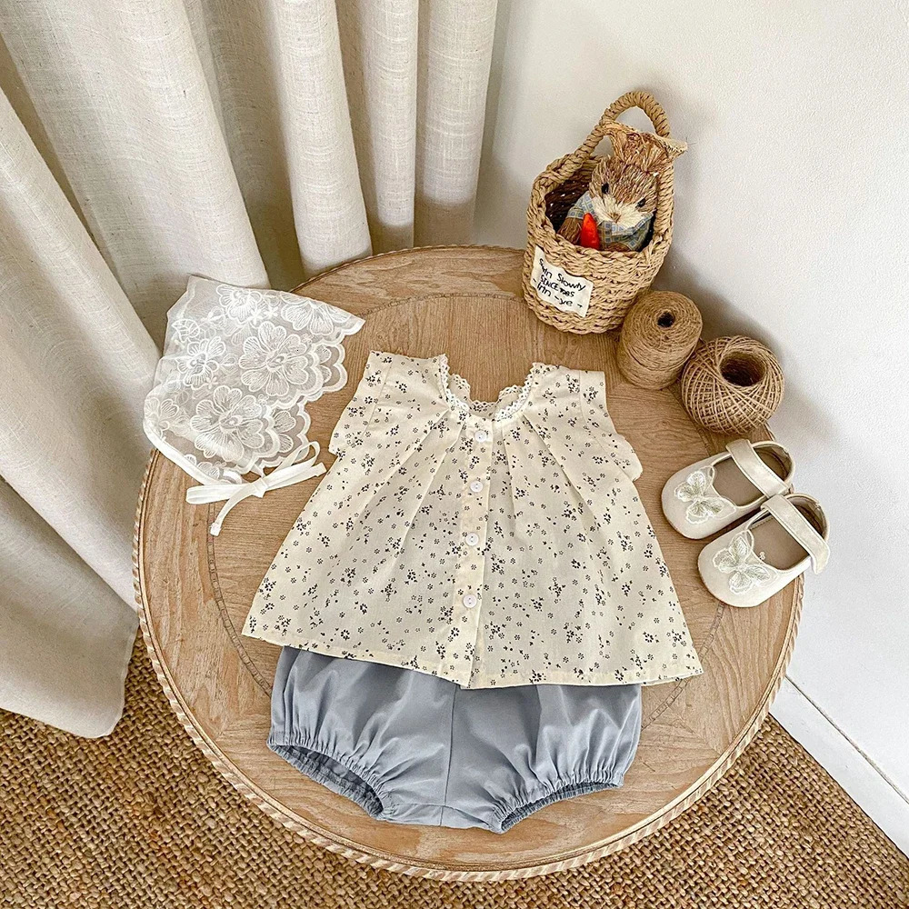 MILANCEL Summer Baby Girls Clothing Set Floral Vest Tee And Bud Bloomer 2 PCS Baby Clothes Suit Causal Girls Outfit 250304