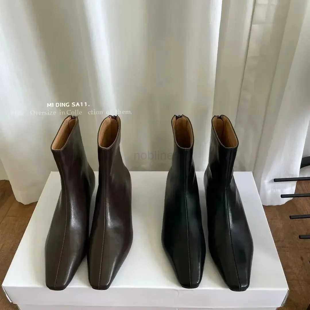 Wen Shoes Square Toe Wen Ankle Boots Fion Soft Leather Short Booties Ladies Elegant Low Heel Shoes Wens Footwear Z250304