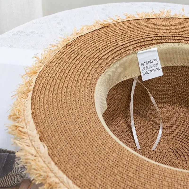 Str Beach Hat Womens Wide Stripe Bow Str Panama Hat Fashion Summer Beach Sun Hat Bow Breathable Str HatXJ250304