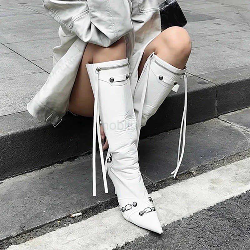 New Wen Knight High Boots Fion Tassels Side Zippers Ladies Elegant Pointed Toe Long Booties Wens Footwear Z250304