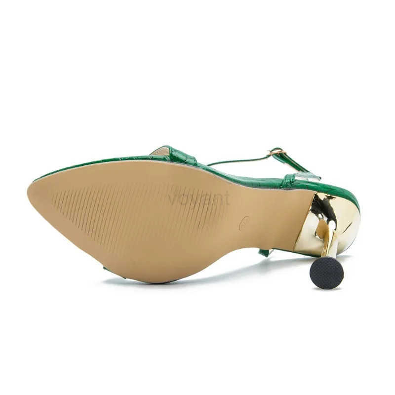 2024 New Ankle Buckle Strap Green High H Sandals Wens Pointed Toe Party Fem Shoes Sandalias Mujer Z250304