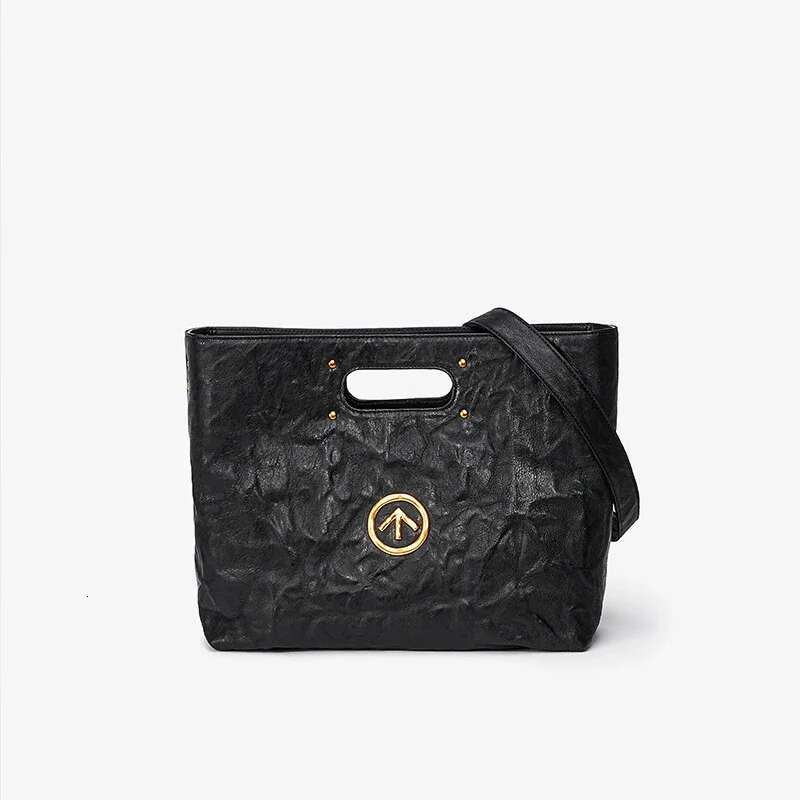 Brand Design Large Capacity Tote Genuine Leather Retro Casual Women's Crossbody Commuter Black Women Bucket Bag