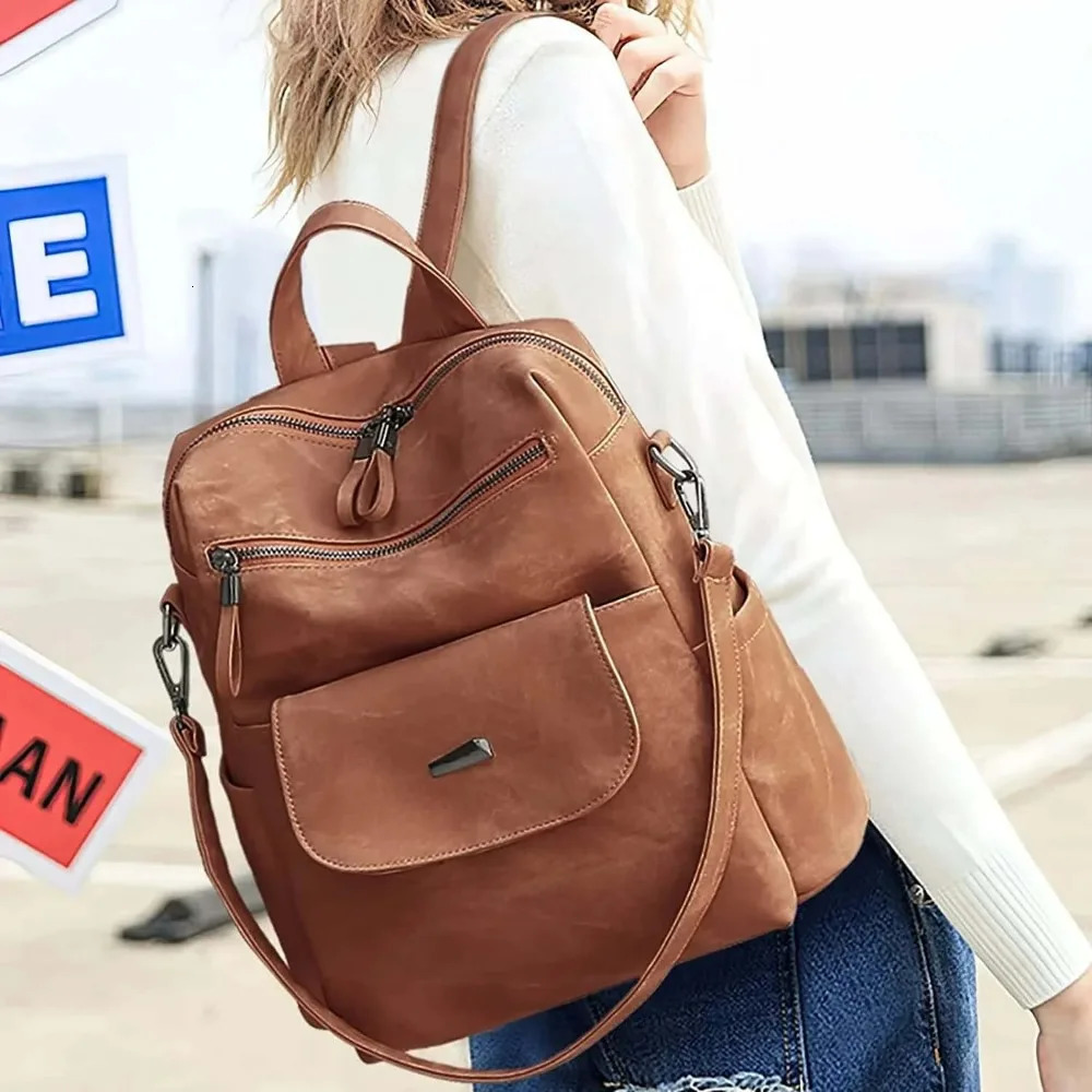 Ship from US Backpack Purse for Womens Waterproof PU Leather Backpacks Handbags Ladies Casual Shoulder Bags Brown 250304FBB