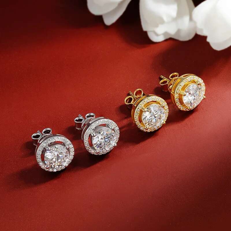 OEVAS 100% Sterg Sier 0.5-2 Carat Moissanite Stud Earrings For Women D Color Dia Earring Sparkg Fine Jewelry
