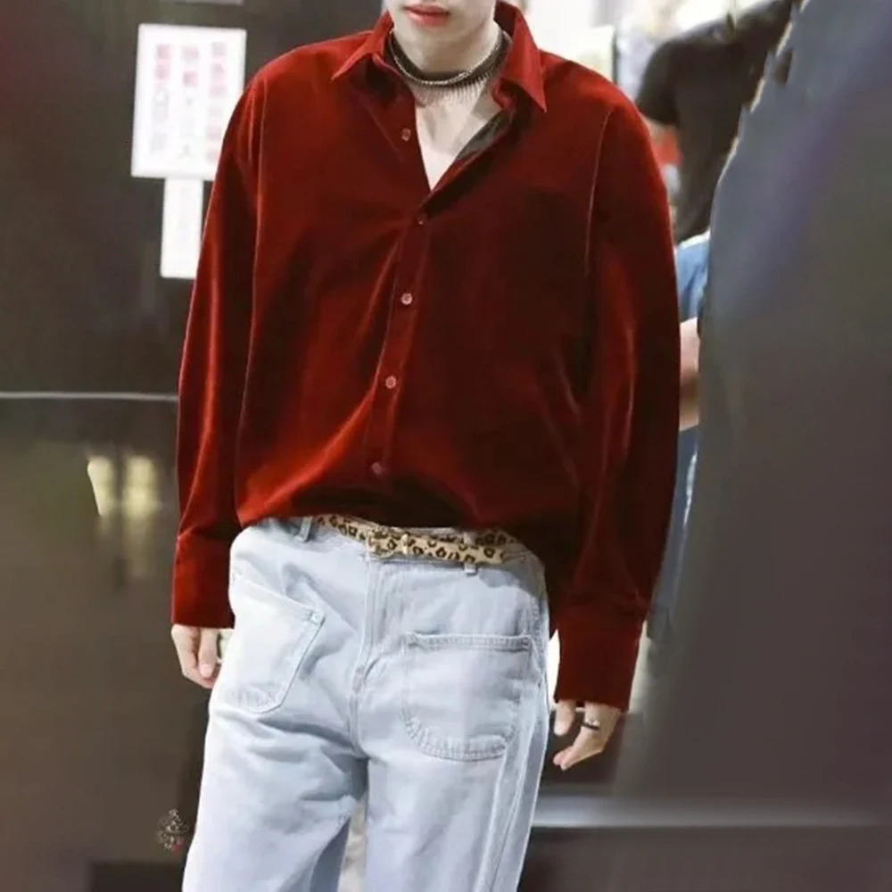 Korean Fashion Street Trend Solid Color Y2k Long-Sleeved Shirt Men Summer Loose Thin Party Dance Handsome Casual Shirt Men 250227