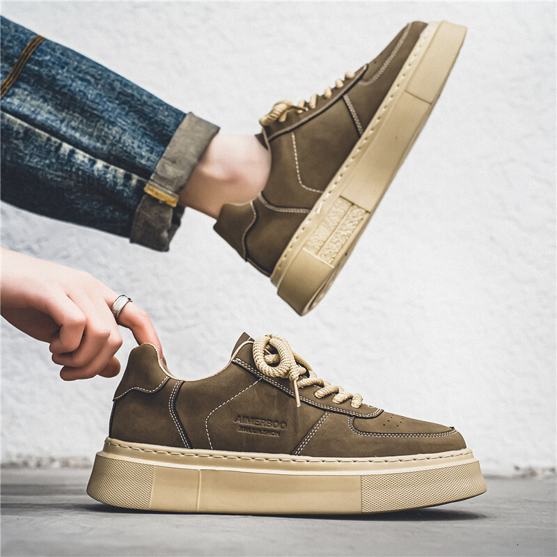 2025 Spring/summer New Niche Design High-quality Leather Breathable Low Cut Outdoor Work Sports Shoes Thick Soled Fashionable Korean Version Men'