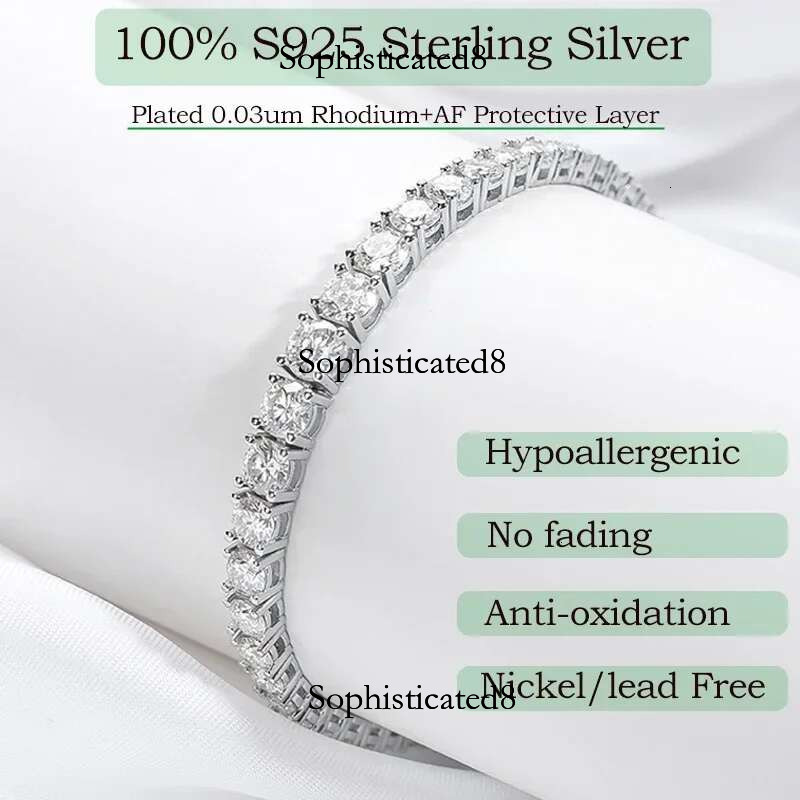 Smyoue 2-6.5mm Real Moissanite Tennis Bracelet for Women Christmas Gift Platinum Plated 100% Sterg Sier Wedding Jewelry