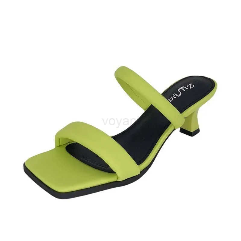 Open Toe High Heeled Sandals Wens 2023 Summer New Square Thick Heel Mid-heel Slippers Z250304