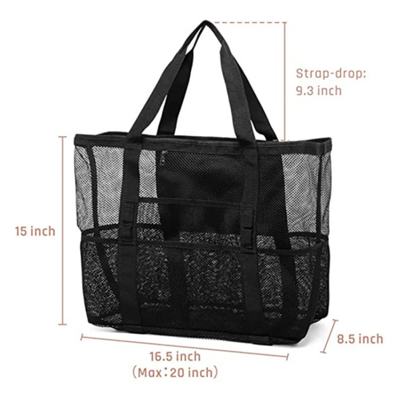 Big Size Beach Bag For Toys Waterproof Underwear Pocket Beach Tote Bag 8 Pockets Summer Large Beach Bag For Towels Mesh Durable 250305ww