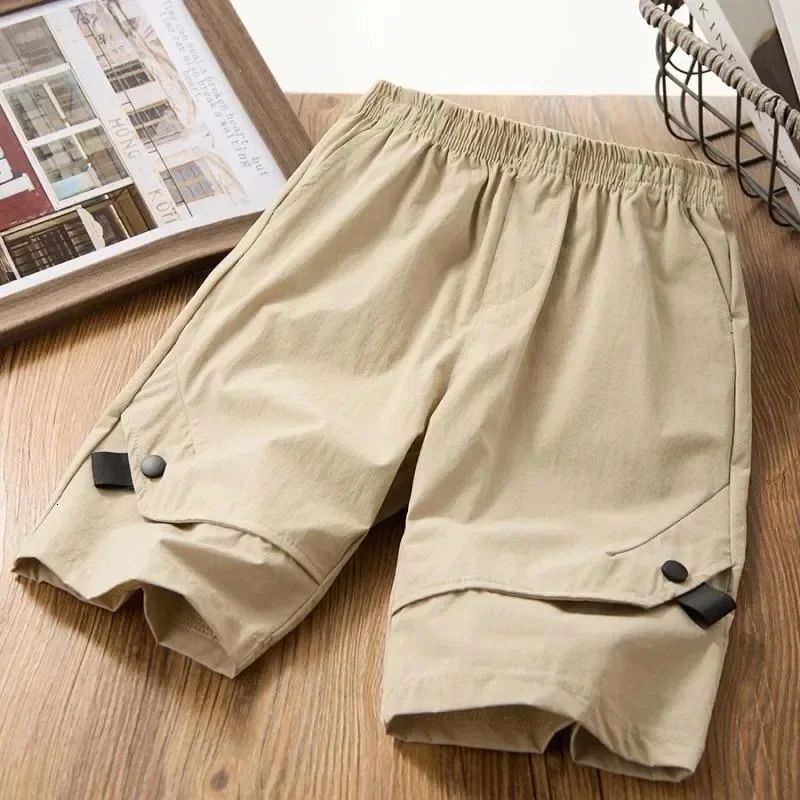 Boys Shorts Kids Solid Color Trousers with Button Teens Pocket Short Pant Summer 3 To 12 Yrs Childrens Clothing Casual 250304