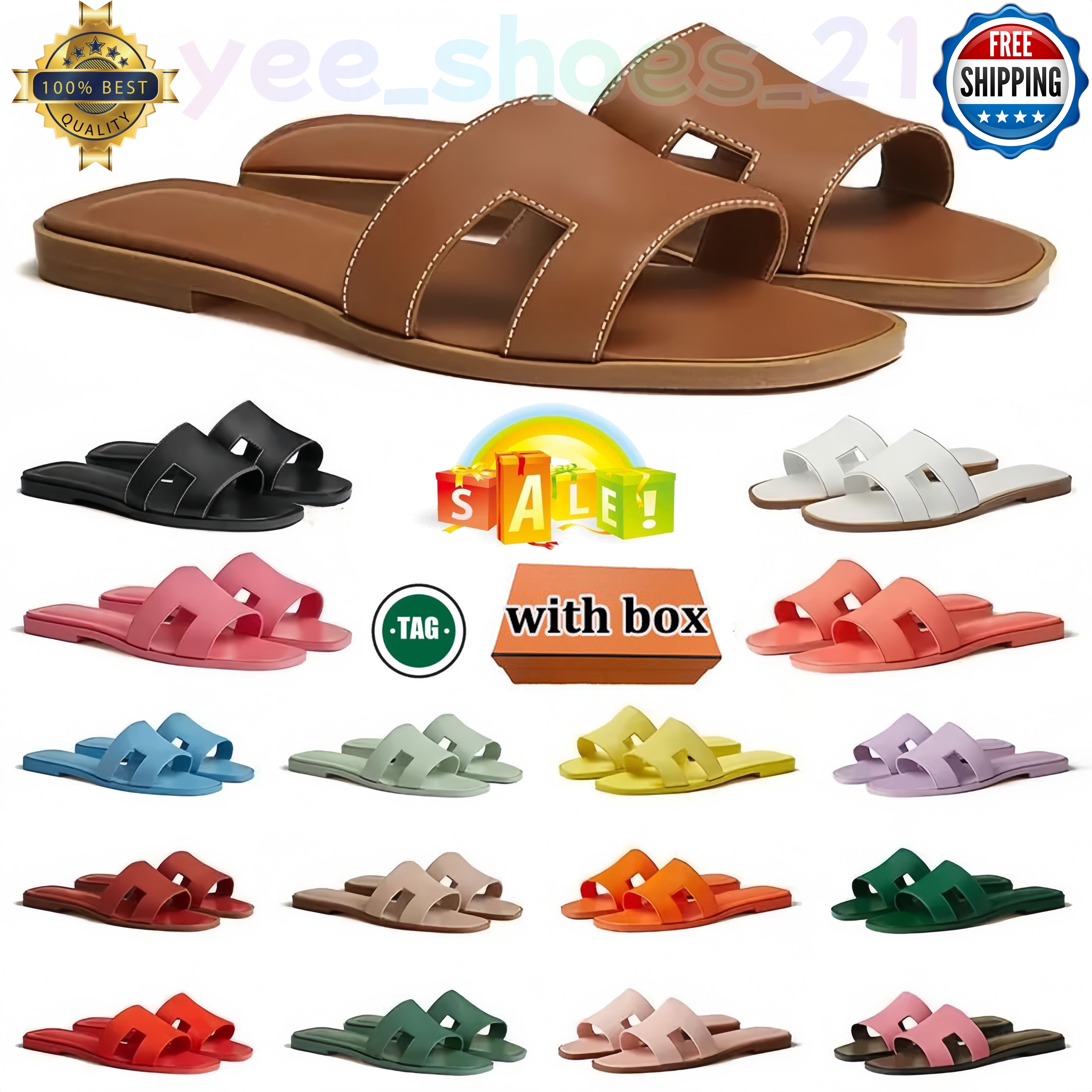 Free shipping With Box Stylish Designer Printed Slides For Women Flat Sliders With Perfect For Summer Beach And Outdoor Activities Available In Black Brown Leather