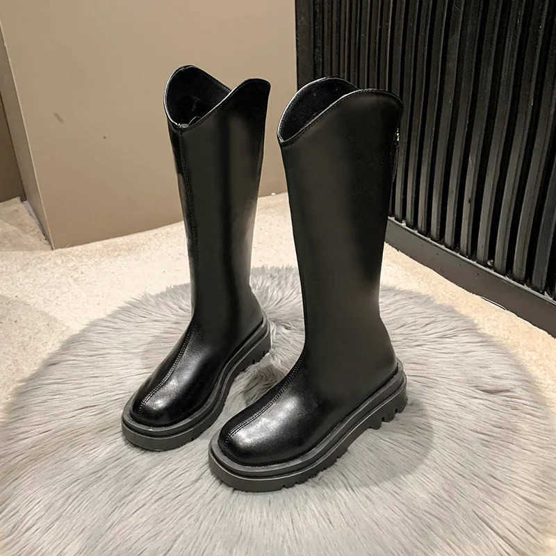 Korean Big Size Long Boots for Wen Fion Casual Autumn Winter Black Leather Platform Shoes Fem New Designer Knight Boots Z250304