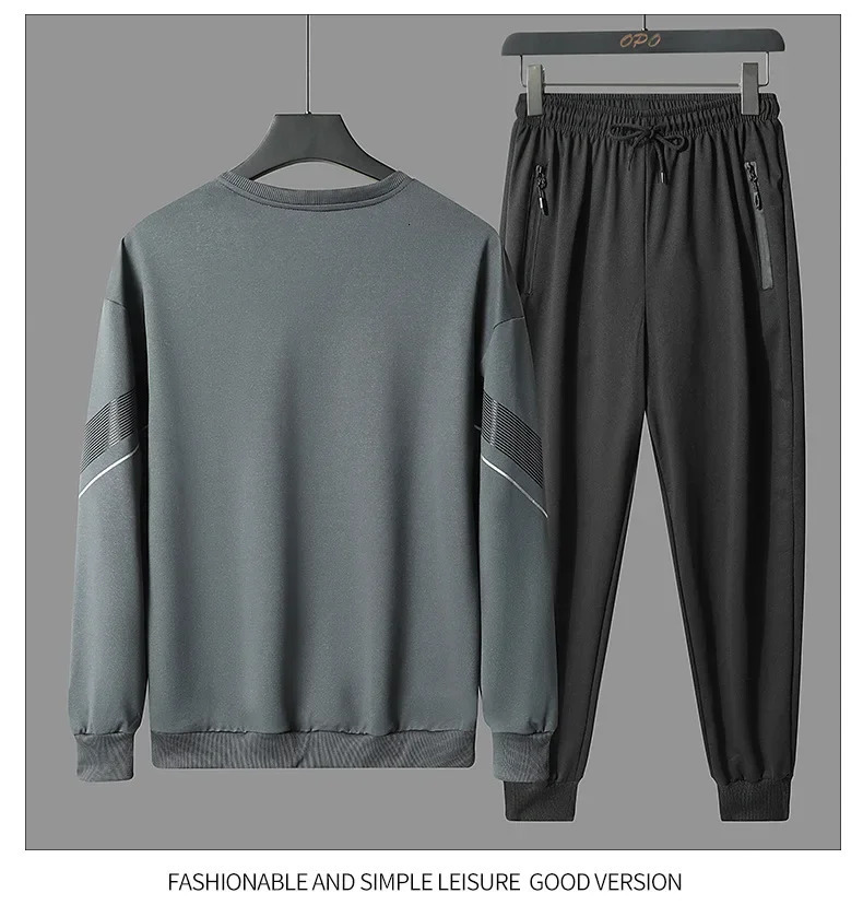 mens casual long sleeved twopiece sports shirtpants set hiphop fashion streetwear autumn 5XL 250224Z