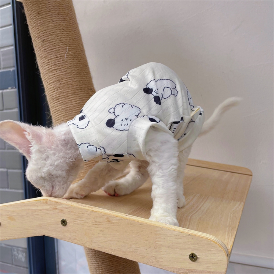 Breathable Cool Fabric T-shirt for Sphynx Cat Cartoon Summer Vest For Kittens Spring Sweet Pink Soft Loungewear for Devon Rex