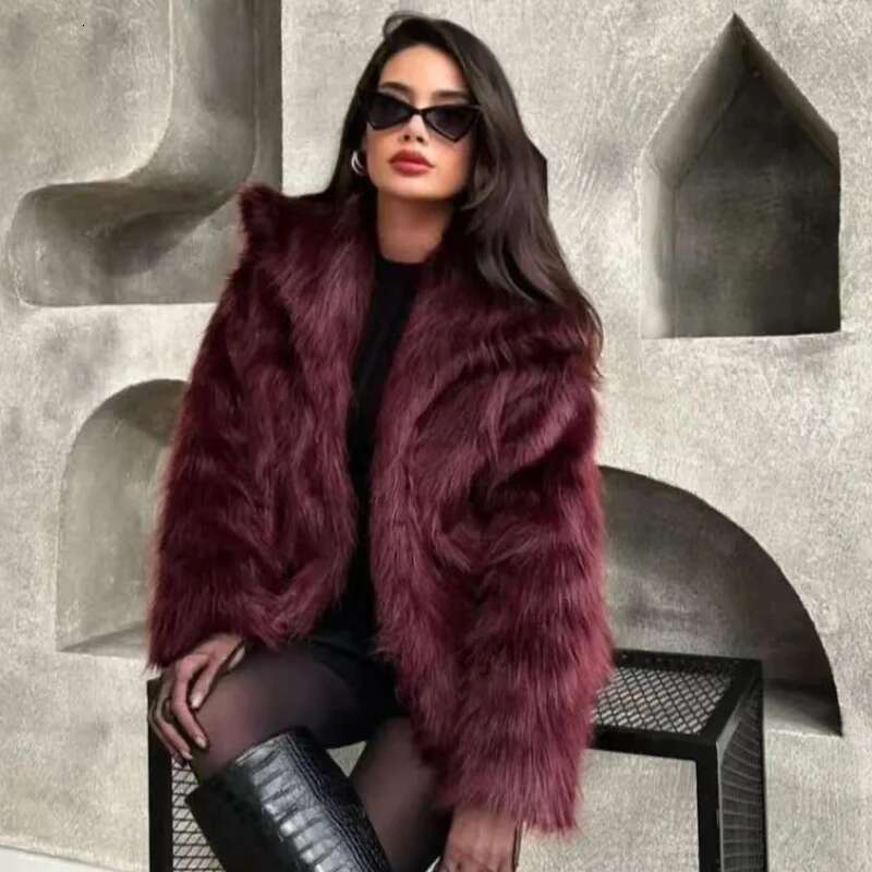 HX Women's Fur Coat Women Plush Bury Bomber Solid Crop Long Sleeve Jacket Warm Winter Woman Casual Coats