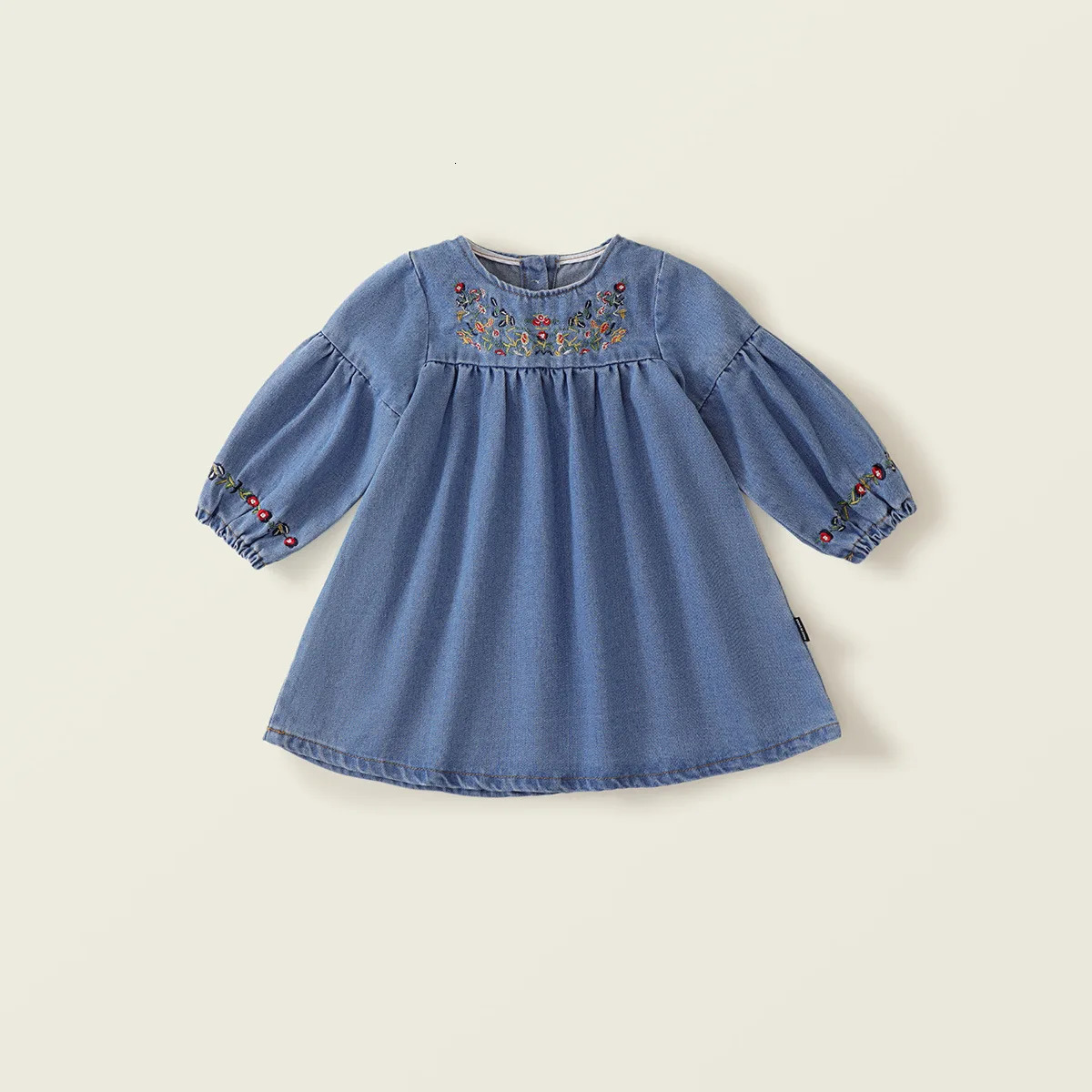 SpringAutumn Childrens Baby Girls Embroidered Denim Clothing Full Sleeve Knee length Dress for Preschoolers 250303