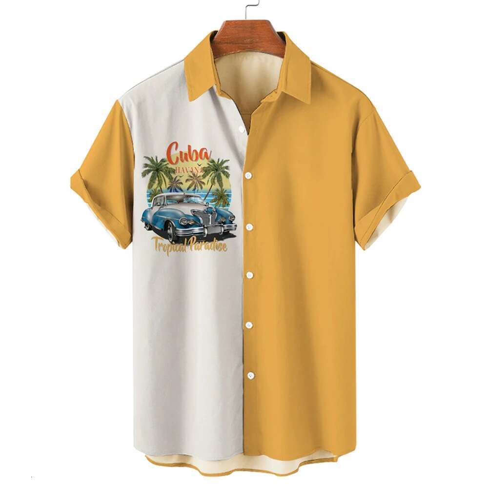 Oversized Comfortable Shirt Denim Print Light Luxury Summer New Designer Versatile Shirt Beach Party Loose Retro Hawaiian Breathable Plus Size Beach O