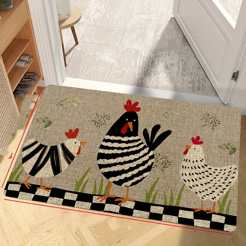 Cute Chickens Floor Mat Modern Rooster Kitchen Rug Rustic Colorful Indoor Carpet Runner Home Bathroom Bedroom Living Room Decor