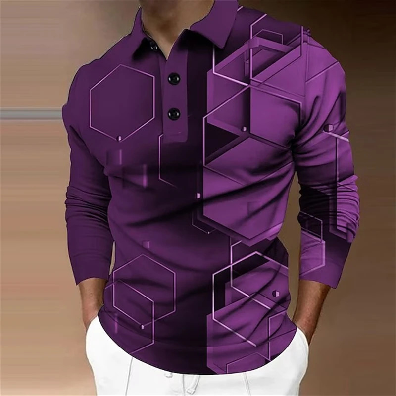 Mens Long Sleeve Polo Shirt Golf Shirt Graphic Prints Geometry Turndown 3D Print Outdoor Street Long Sleeve Comfortable Tops 250304