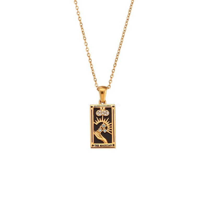 Non Tarnish Stainless Steel Square Tarot Card Pendant Necklace 18k Gold Chain Charm Sun Moon Crown Necklaces Women Girls Fashion Fine Jewelry