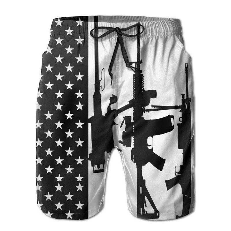 American Flag Gun Weapons Graphic Shorts Pants 3D Printing Hip Hop y2k Board Shorts Summer Hawaii Swimsuit Cool Surf Swim TrunksT250304