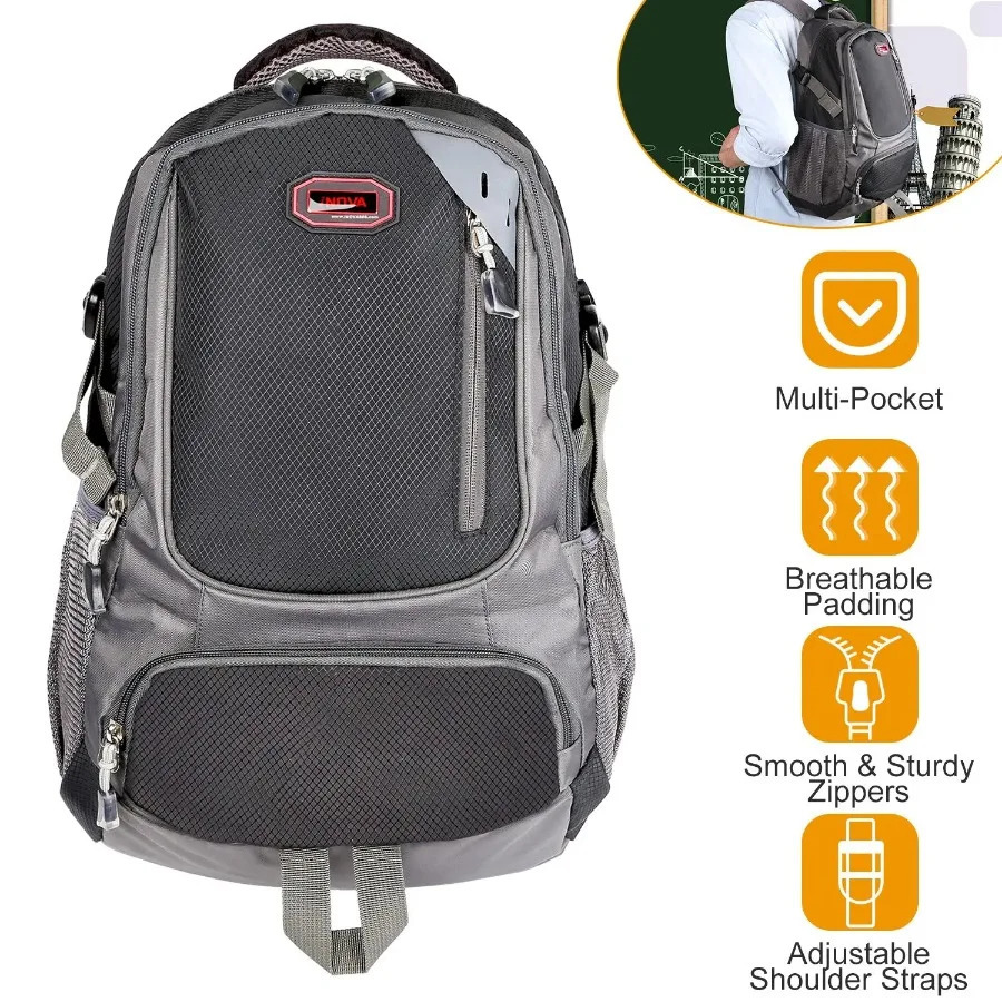 Ship from US Unisex School Backpack Casual Travel Shoulder Bag Adjustable Straps Dual Water Bottle Pouch 250304FBB