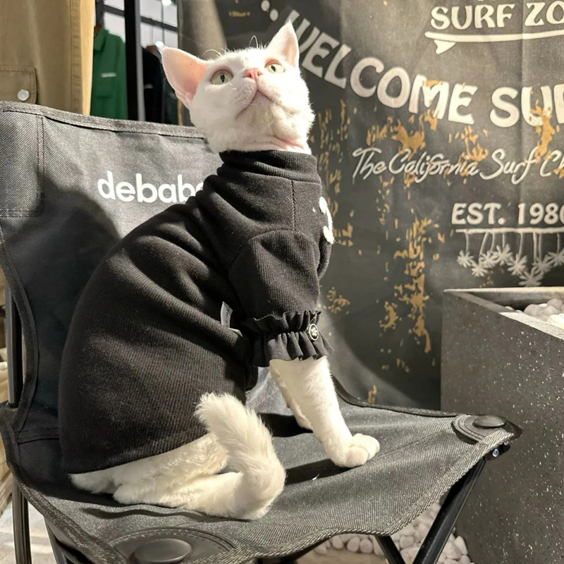 Designer Clothes Sphynx Hairless Sweater Shirt Kitten Soft Devon Rex Pullover Cute Cat Pamas Jumpsuit Cotton Pet Winter Turtleneck for Cats Black S Fr