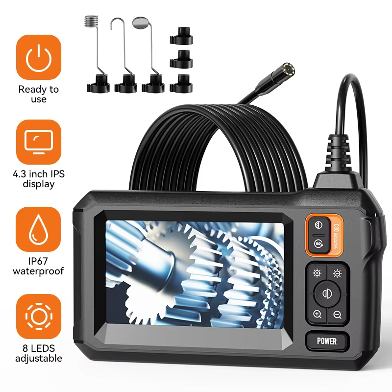 Dual Single Lens Endoscope Camera with 1080P 8mm 4 3Inch IPS Screen IP67 Waterproof Car Pipe Inspection Borescope 2000mAh