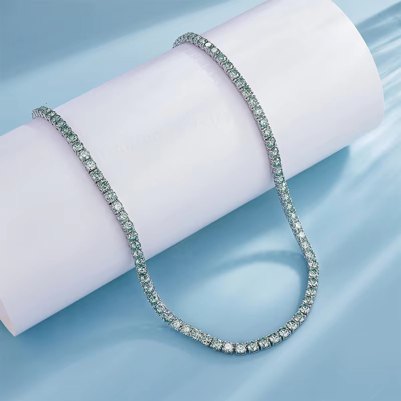 Trendy L-Blue Necklace Jewelry Gold Plated Sier Dia VVS Moissanite Tennis Chain
