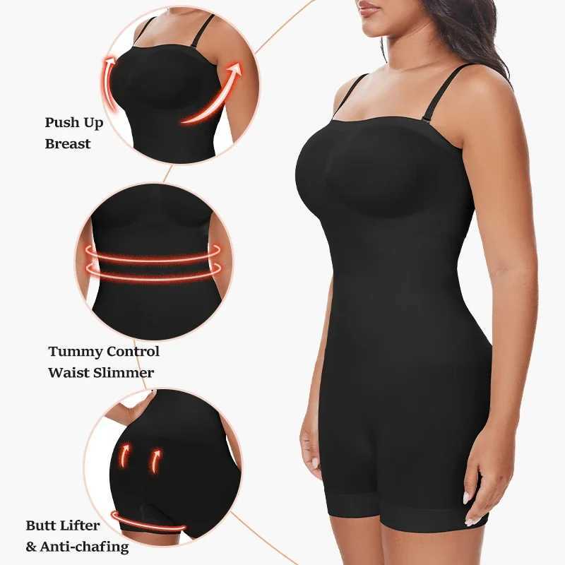 New Strapless Bodysuit Off Shoulder Tube Top Women Shorts Shapewear Tummy Control Body Shaper Sexy Fashion Skinny UnderwearXJ250304