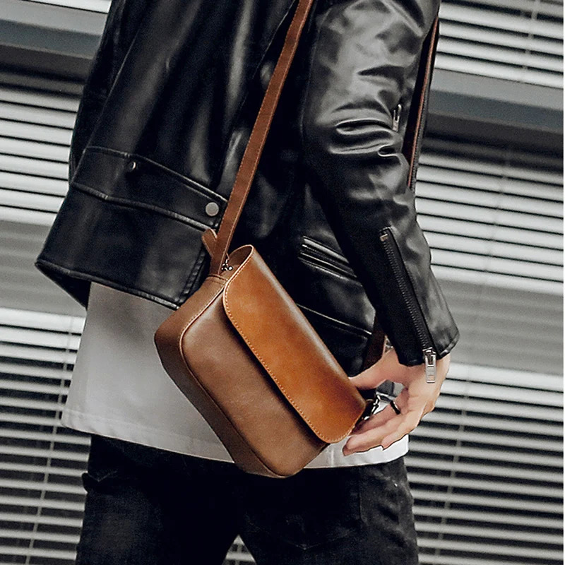 Japanese Style Men Chest Bag Mini Shoulder Bag PU Leather Retro Male Business Crossbody Bags Mens Bag 250303