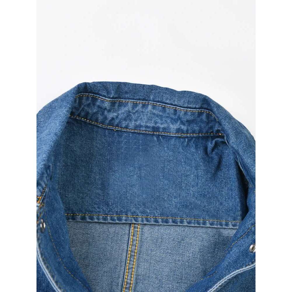 Fashion Women's Denim Coat Lapel Single Breasted Dropped Shoulder Full Sleeves Blue Cotton Jackets Autumn 2025 New Cp2074