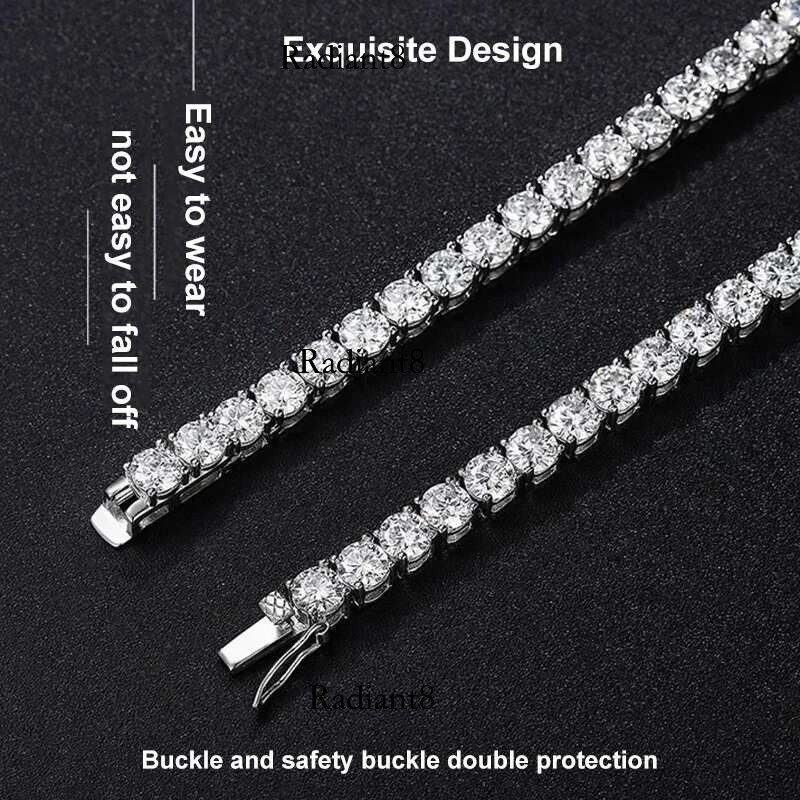 NeeTim Sterg Sier Real Moissanite Tennis Necklace Bracelet for Women Men Lab Dias with GRA Certificate Neck Chain