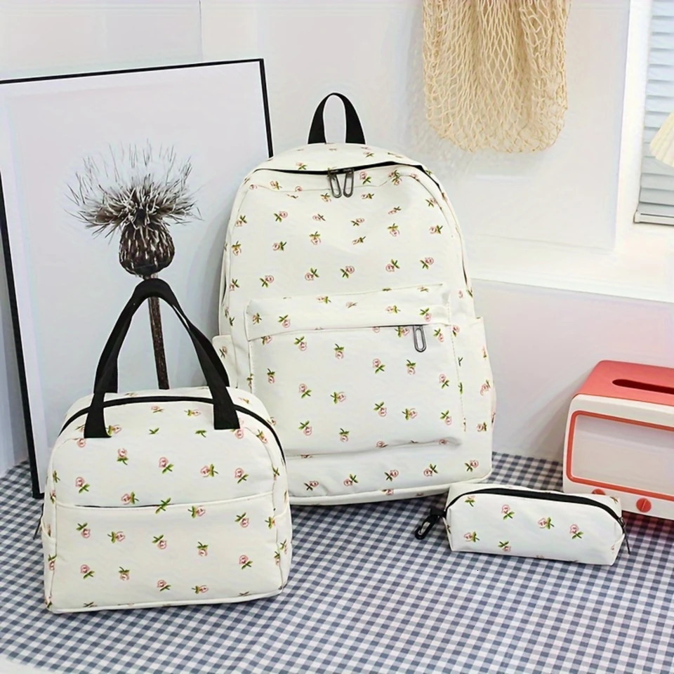 Ship from US 3 piecesset Kawaii Cute Backpack Preparatory School Day Pack Travel Knapsack Lunch and Pencil Box 250304FBB