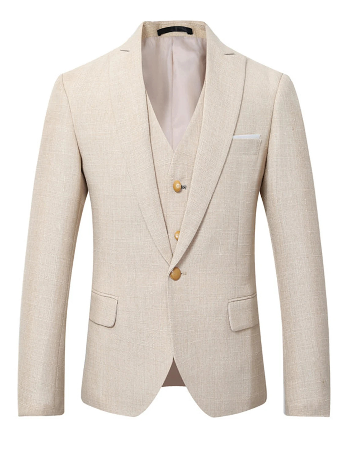 Beige Linen Suit for Men 3 Pieces Formal Wedding Prom Set Slim Fit Jacket Man Groom Tuxedos Costume Homme 250303