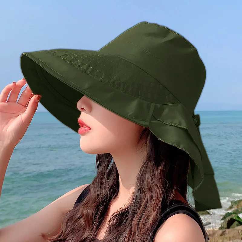 Sparsil Womens Summer Hat for The Sun Wide Brim UV Neck Protection Solar Beach Hats Foldable Ponytail Travel Sun Panama CsXJ250304