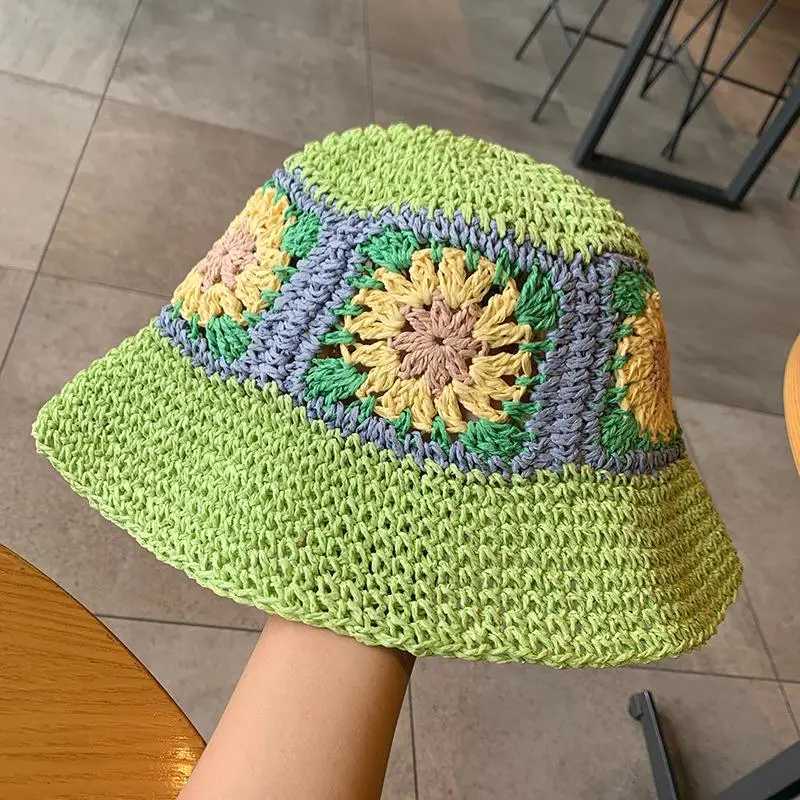 Women Sun Beach Crochet Flowers Hat Fisherman Hat Tourism Female Vacation Per Str Bucket HatXJ250304