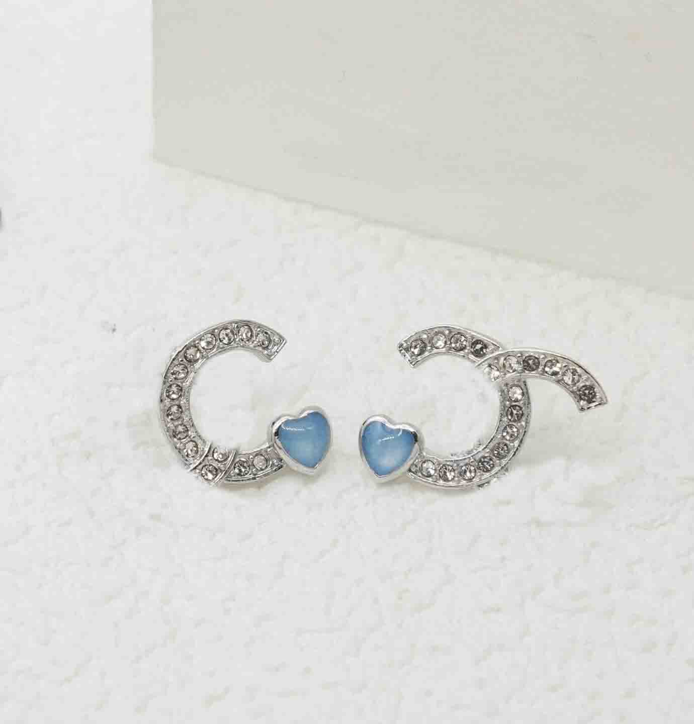 2025 Luxury quality charm stud earring with diamond and pink blue crystal beads in silver plated have stamp box PS6216A