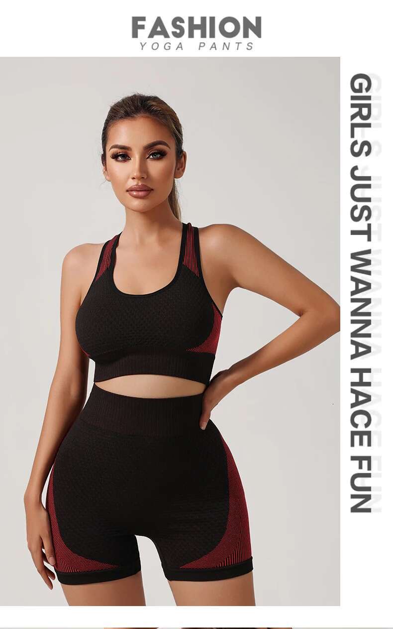 Seamless Yoga Sports Set Fiess Shorts Bra Women Tops Leggings 2 Piece Suits Running Workout Gym Female Vest Clothing