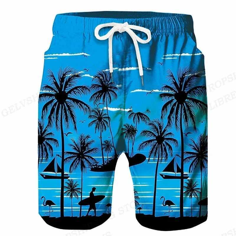 Summer Mens Shorts Quick Drying Hawaii Holiday Sports Swimming Trunks Fashion 3D Coconut Tree Printed Loose Sports Shorts 6XLT250304