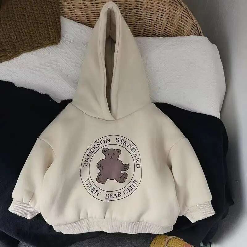 Cute Bear Sweatshirts Hoodies Korean Winter Kids Thick Plush Sweater Toddler Chdlren Clothes Outer Wear