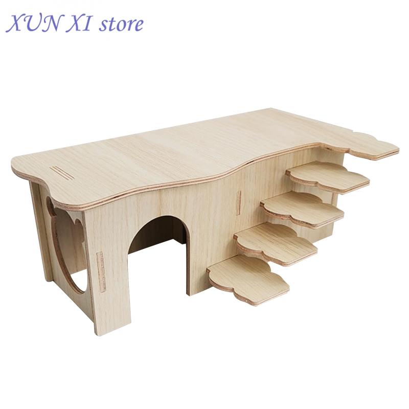New Hamster Wooden Hideout Dwarf Hamster Hut with for Windows Small Animal Detachable House Habitat Decor for Hosehold Pets