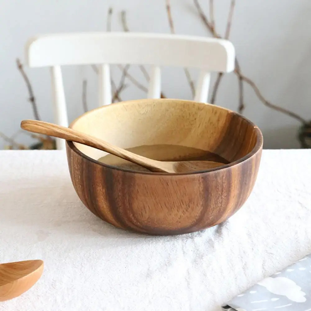 High quality environmentally friendly polished salad bowl practical Japanese wooden soup kitchen supplies 250303