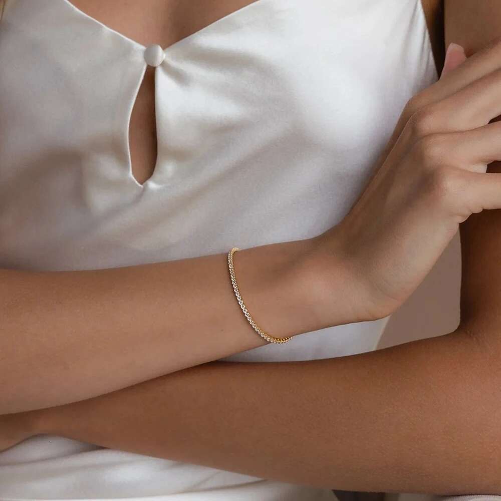 eManco Stainless Steel Gold Plated Sparkg Bracelet High Quality White Zirconia Single Row Simple Accessory For Girls