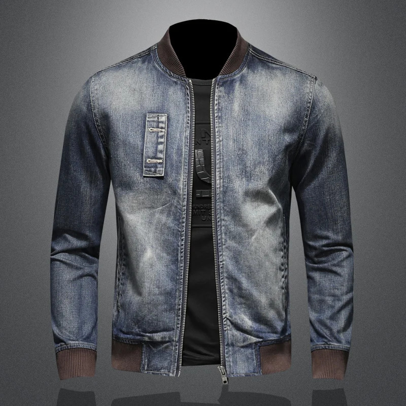 2024 Spring and Autumn Fashion with Handsome Europe The United States Casual Baseball Collar Denim Jacket Trend 250304