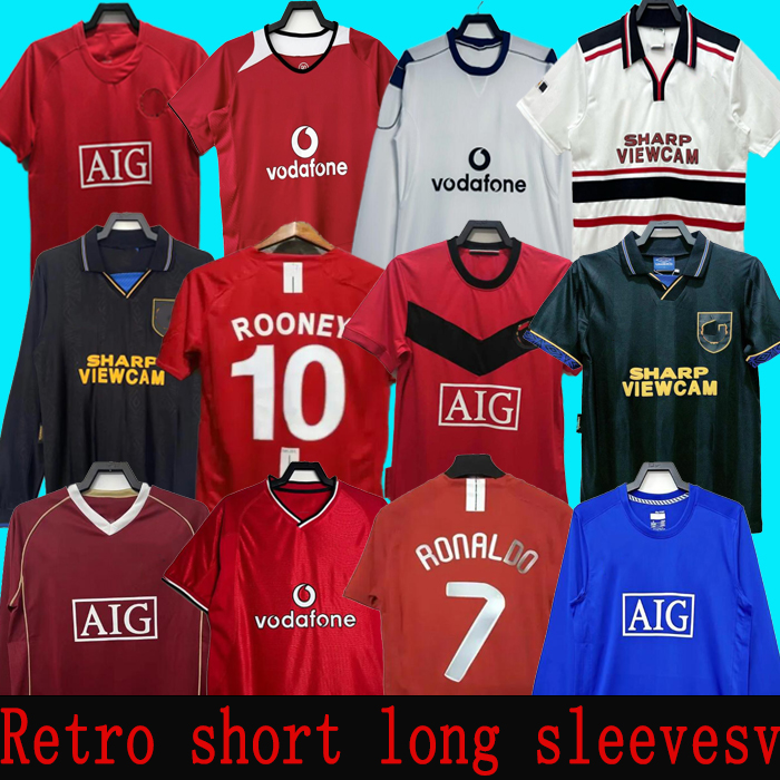 Retro Soccer Jerseys Long Sleeved Ronaldo Rooney Giggs Nani S 06 07 08 Home Away Scholes Tevez BERBATOV VIDIC Vintage Classic Football shirt