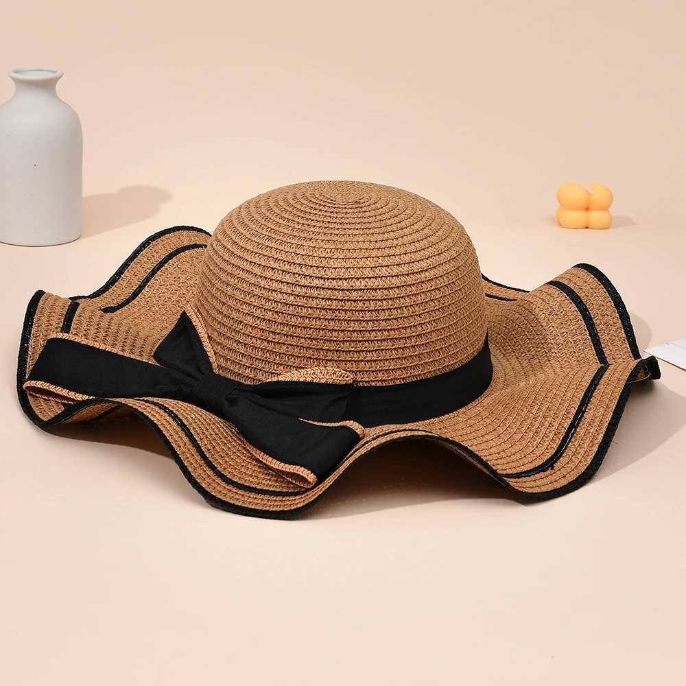 Butterfly Hat Spring/Summer Womens Flower Ribbon Sweet Big Brim Str Weaving Breathable Seaside Vacation Sun Protection HatXJ250304