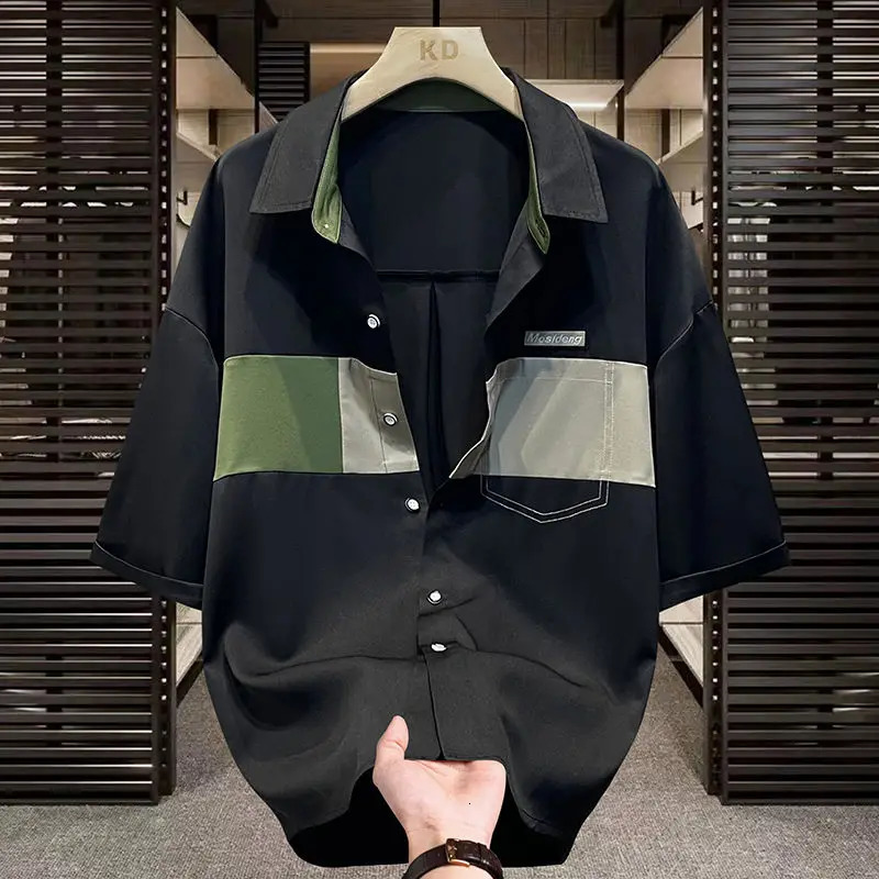 Short-sleeved Shirt Mens Summer Thin Half-sleeved Shirt for Mens Casual Trendy Trendy Spliced inch Jacket 250227