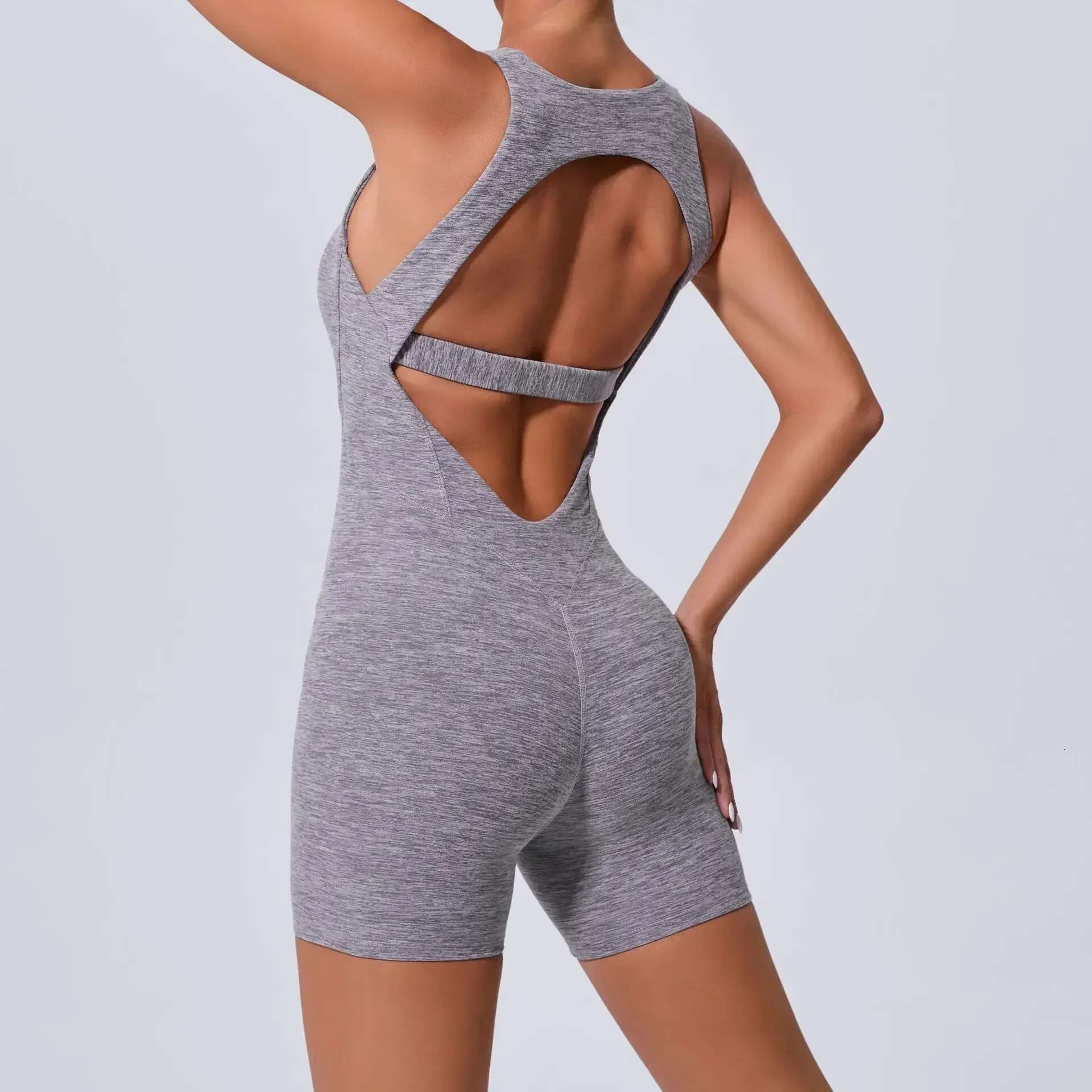 Sports Jumpsuit Woman Gym Fiess Overalls Padding Jumpsuits 2024 Pink Grey Green Clothing Combinaison Femme Mono Overol Mujer